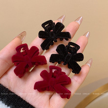 小蝴蝶结秋冬植绒小抓夹网红2023年新款碎发刘海发夹女夹子头饰