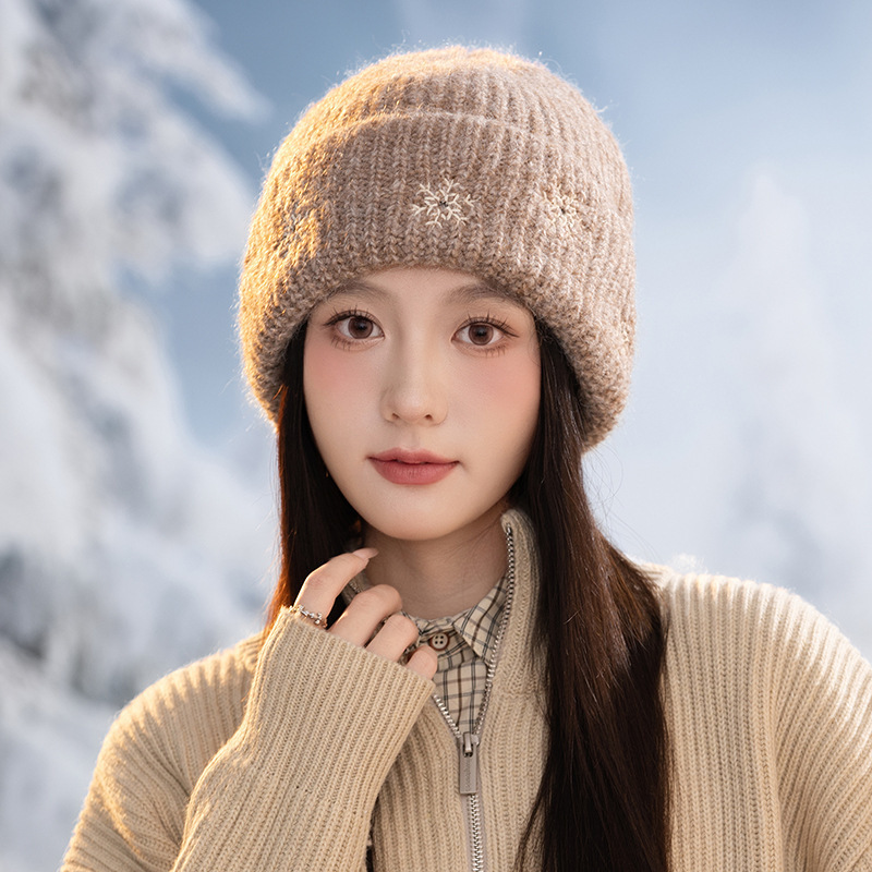 帽子女秋冬布标彩色豆豆针织帽显脸小韩版百搭防寒保暖护耳毛线帽|undefined
