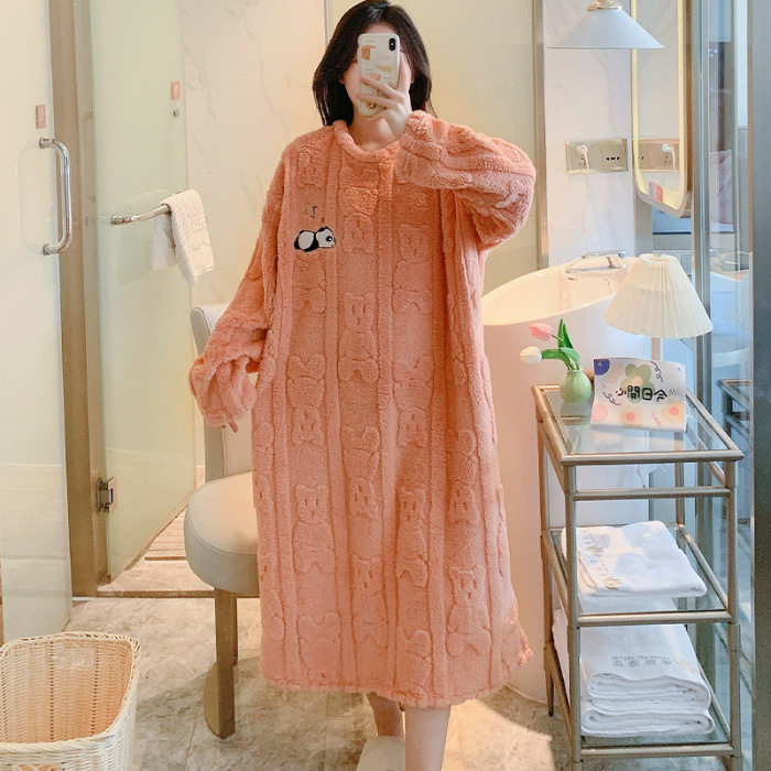 Pijamas de las mujeres de terciopelo Jacquard de invierno dulce princesa estilo de manga larga camisón de longitud media más el tamaño 230 Chubby chica homewear