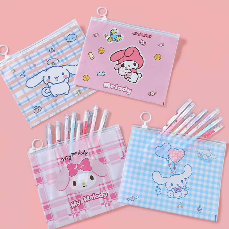 산리오 필통 수납 가방 만화 소녀 감성 학생용 링 지퍼 투명 가방 문구 편리한 지퍼형