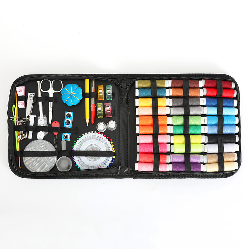 Cross-border supply 131 pieces sewing set accessories mini travel needle and thread bag black zipper bag home travel