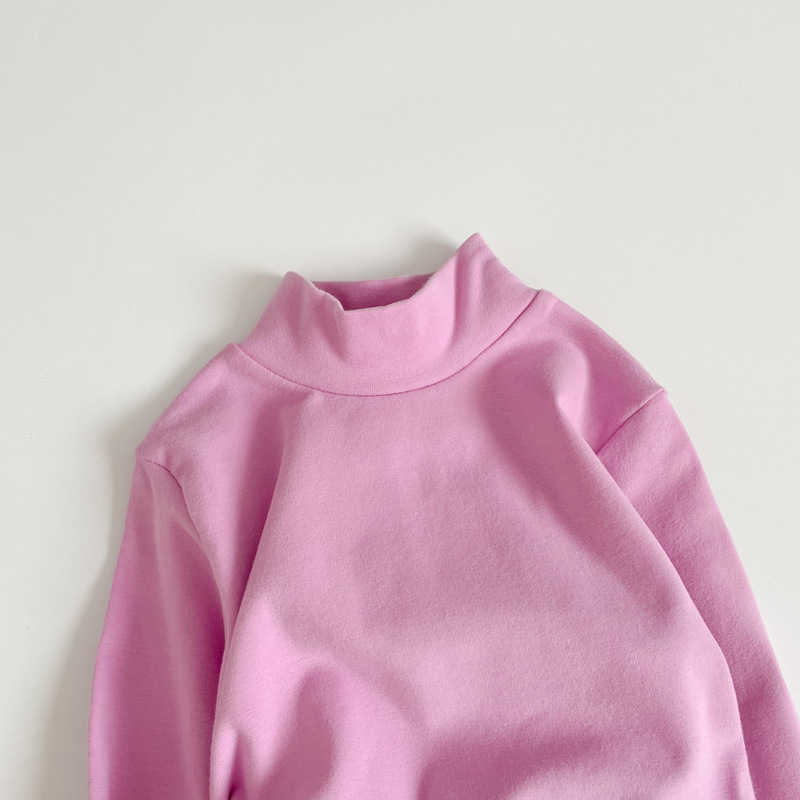 Camiseta de cuello alto para niños 2026, color liso, lana elástica, camiseta de cuello medio para niñas.