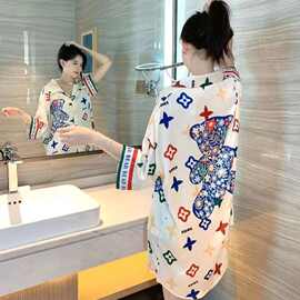 欧货外贸春夏季新款开衫冰丝睡裙女高级感柔光软丝可外穿家居服