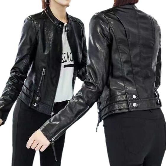 Women's Short Leather Jacket Factory Wholesale Autumn Black Slim-Fit Top Women's Jacket Korean and Japanese Casual Leather Jacket Women's Short Leather Jacket Factory Wholesale Autumn Black Slim-Fit Top Women's Jacket Korean and Japanese Casual Leather Jacket