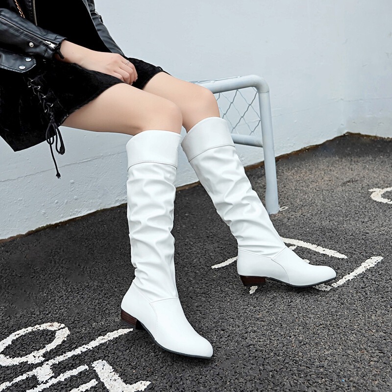 European Cross-Border Plus-Size Flat Mid-Calf Boots 2022 Autumn and Winter New Round-Toe Ruched High-Tube Riding Boots for Women European Cross-Border Plus-Size Flat Mid-Calf Boots 2022 Autumn and Winter New Round-Toe Ruched High-Tube Riding Boots for Women