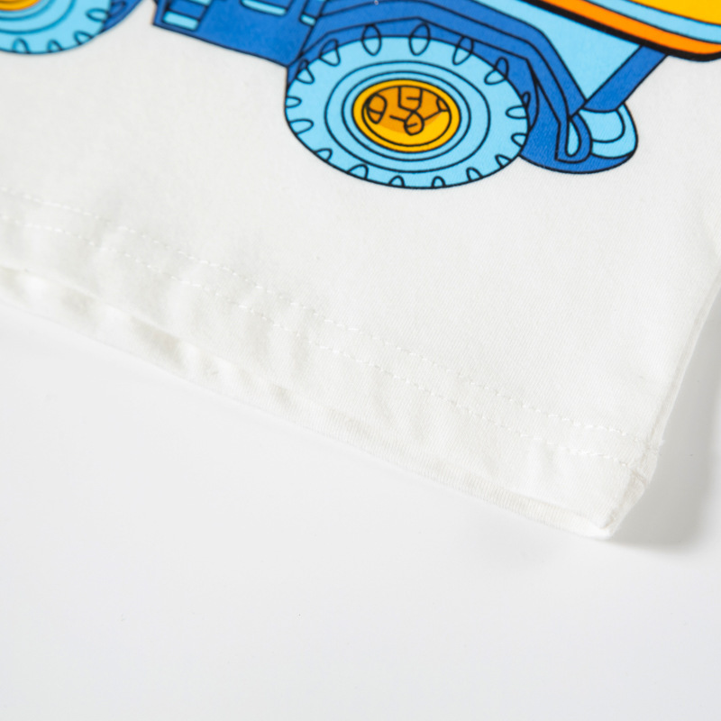 Personalizada de verano para niños de dibujos animados coche camiseta de manga corta excavadora impresión chaqueta ropa de bebé ropa de moda para niños muestra