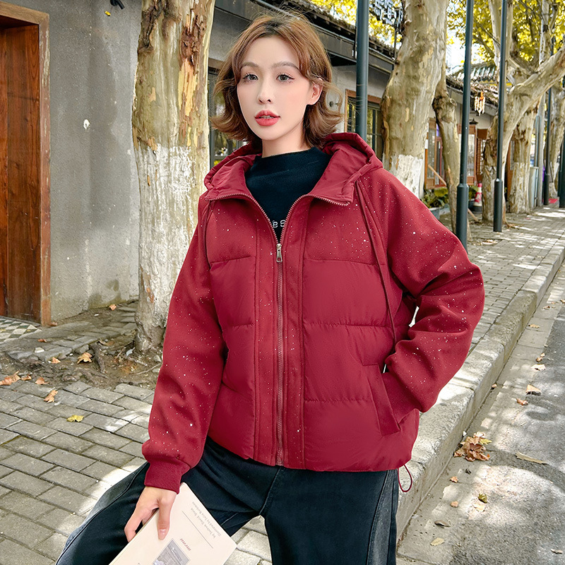 Invierno de 2025 nuevo abrigo de algodón de pluma de moda femenino exterior delgado con capuzas casuales chaqueta de algodón cálida image 3