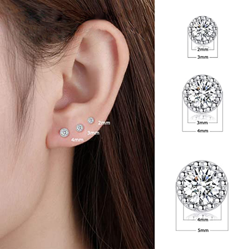 3 Pieces Set Simple Style Round Plating Inlay Sterling Silver Zircon Ear Studs display picture 2