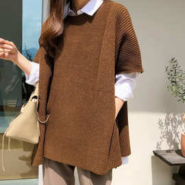2023韩国新款女装秋冬毛线针织背心斗篷大版外搭个性显瘦休闲毛衣