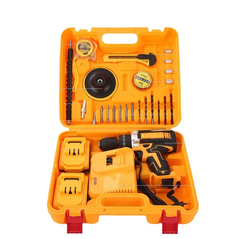 Kit de herramientas eléctricas de litio domésticas transfronterizas multifuncional de reparación de automóviles caja de herramientas de taladro eléctrico montada en automóviles mayorista