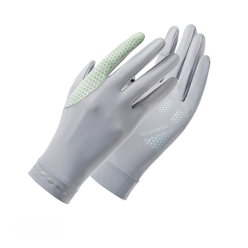 Men's and Women's Stretch Ice Silk Solid Color Touch Screen Sun Protection UV Protection Gloves Lightweight Breathable Anti-slip Driving Ride_maomaolike.com