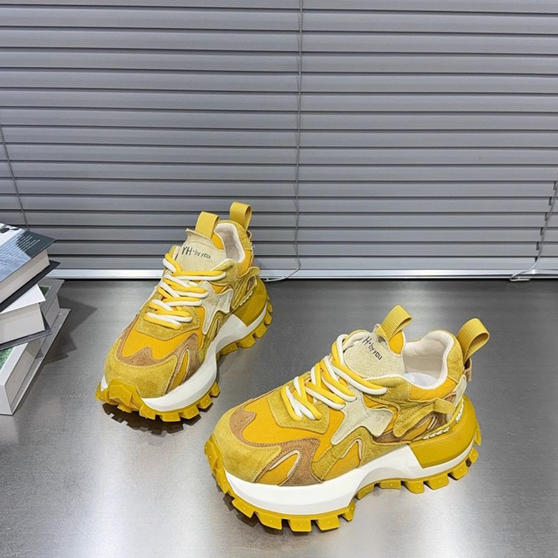 2025 primavera nuevo ins ultra caliente zapatos de padre de mujer red red de suela gruesa zapatos casuales de color matching zapatos deportivos Gump