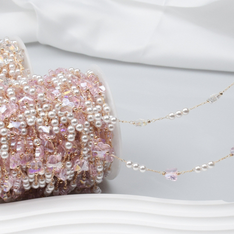 DIY 쥬얼리 체인 핑크 크리스탈 나비 체인 팬 술 액세서리 수제 보석 소재 순수 구리 색상 보존