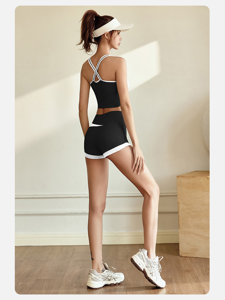 JYMN055-蜜桃撞色文胸+JYMA019-蜜桃撞色三分裤