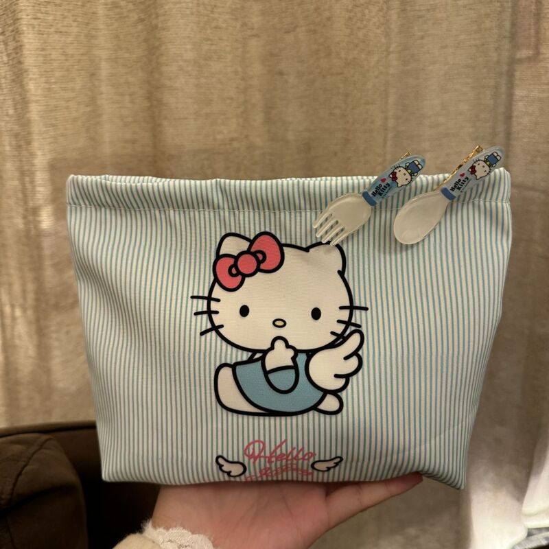 新しいかわいいブルーストライプキティ化粧品バッグ人気の手持ち化粧品漫画ポータブルクラッチバッグ収納袋|undefined