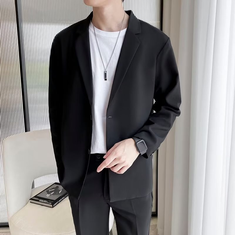 Spring and Autumn Black Suit Jacket Men's Loose Fashionable Advanced Sense Fried Street Dk Uniform Casual Suit