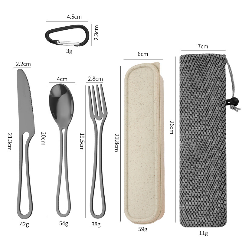 Transfronterizo nuevo cuchillo de acero inoxidable 410, tenedor y cuchara de tres piezas de viaje al aire libre camping portátil vajilla traje vajilla occidental
