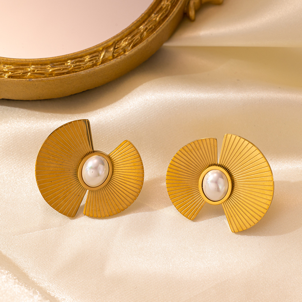 304 Stainless Steel Ear Needle Material 1 Pair Elegant French Style C Shape U Shape Asymmetrical Plating Titanium Steel Artificial Pearls Drop Earrings Earrings Ear Studs