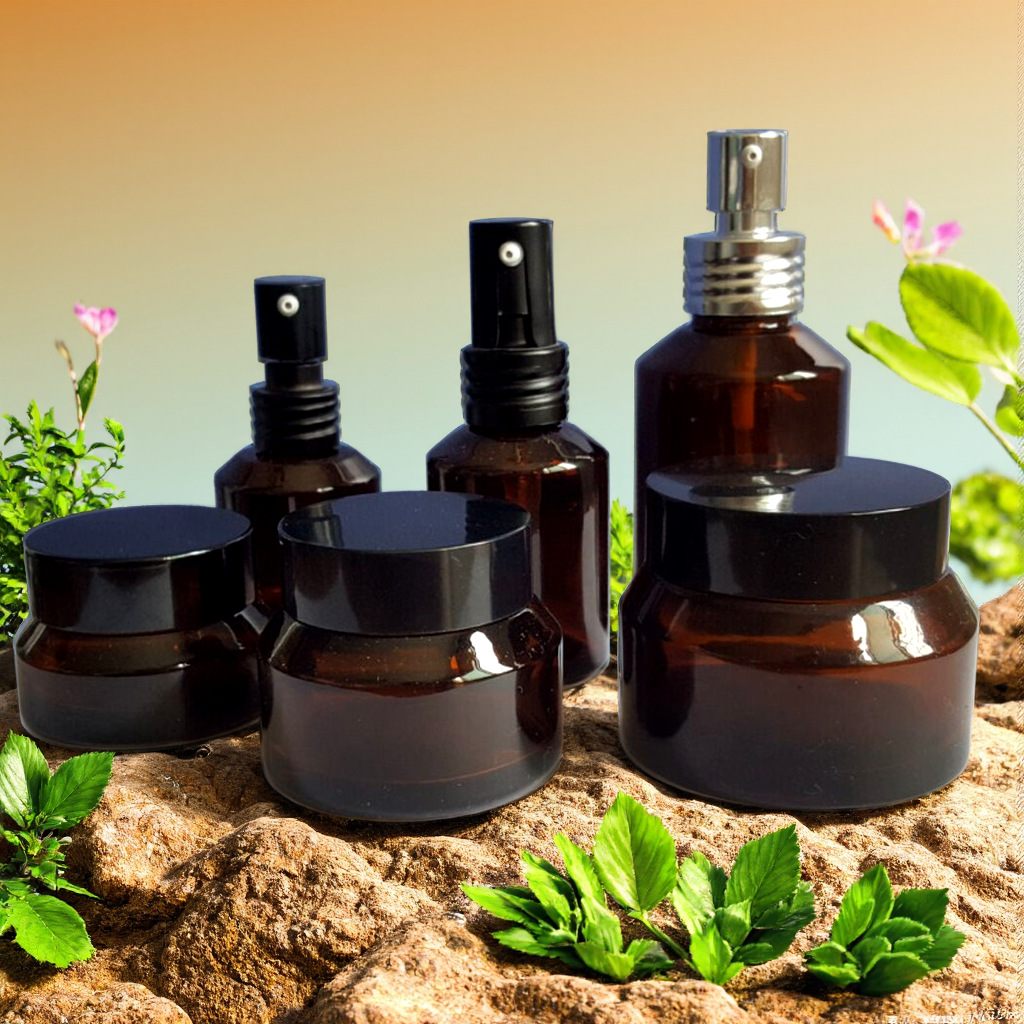 厂家现货供应20ml斜肩棕色玻璃膏霜瓶配套塑料盖  化妆品玻璃瓶