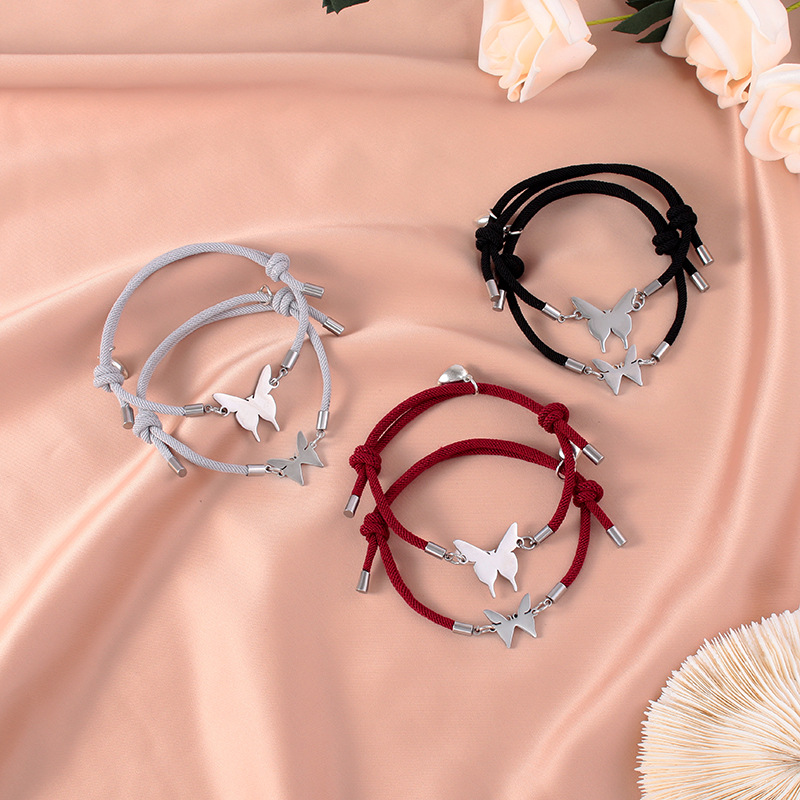 12g Weight 304 Stainless Steel Pendant Material New Mother's Day Stainless Steel Butterfly Heart Magnetic Buckle Couple Bracelet
