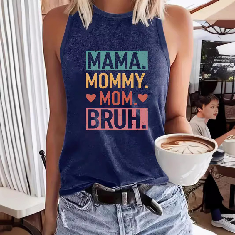 Amazon Hot Sale MAMA Mother's Day Printed Round Neck Vest Spring Summer Casual Sleeveless Top Women's Clothing