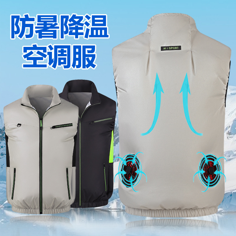 Nueva ropa de aire acondicionado sin mangas, ropa de trabajo de enfriamiento y prevención de insolación al aire libre de verano, ropa con ventilador, ropa de seguro laboral, lote transfronterizo