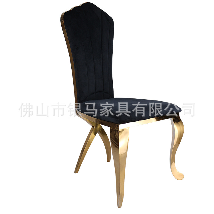 Fábrica al por mayor Hotel banquete boda comedor silla boda galvanoplastia Silla de acero inoxidable Bolsa De Oro suave Silla de comedor de cuero