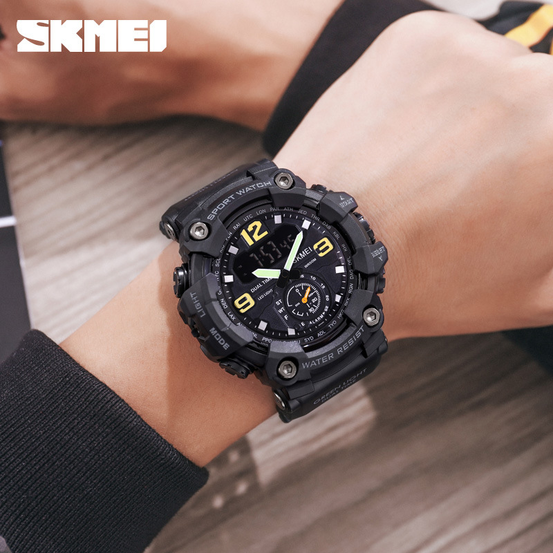 Skmei nuevo reloj electrónico de doble pantalla deportivo multifuncional reloj de Montañismo al aire libre para hombres de estilo europeo y Americano para estudiantes