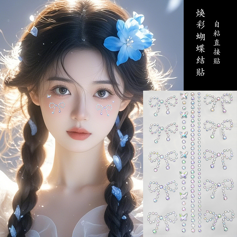 Raíz de montaña flash diamante lágrima Pegatinas de diamante pentagrama estrella ojo maquillaje gota de agua roto Diamante autoadhesivo dopamina Perla cara pegada Diamante