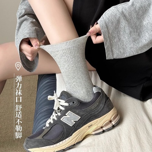 White Socks Female Mid-Calf Socks Spring and Summer Thin Pure Cotton Bunchy Socks 2025 New Model Matched with DE Training Shoes Long Socks
