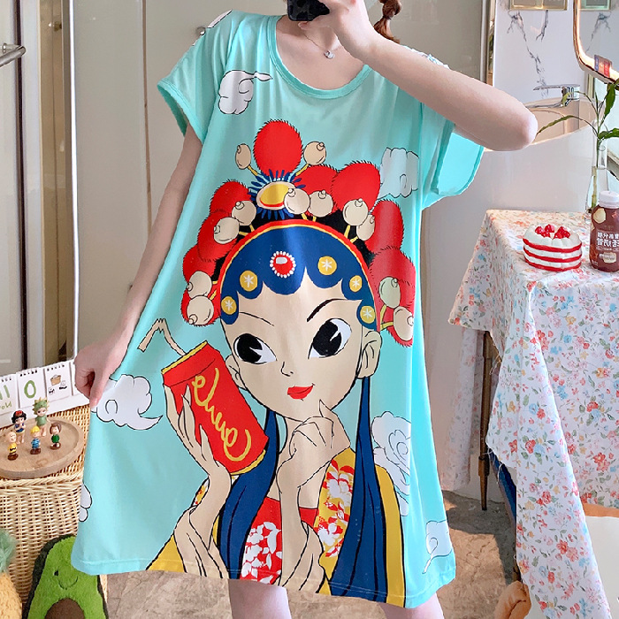 Ventas directas de la fábrica una variedad de pijamas camisón de las mujeres Vestido de manga corta suelta de dibujos animados de verano transfronterizo Comercio exterior al por mayor Sudeste de Asia