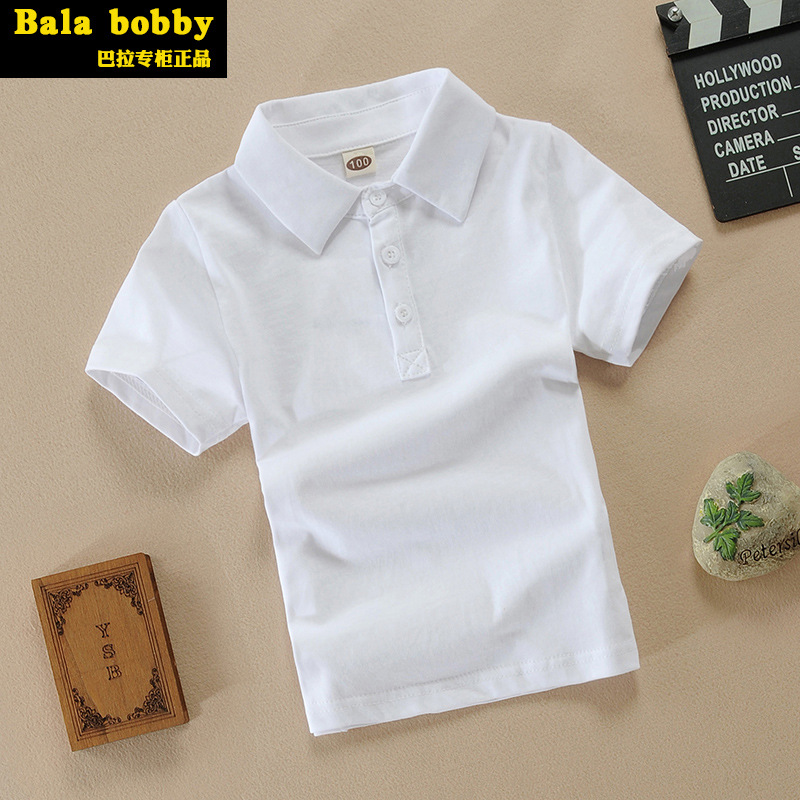 Barra 2023 New Summer Short-Sleeve POLO Shirt for Infants and Toddlers, Solid Color, 0-6 Years, 100% Cotton, Breathable Fabric