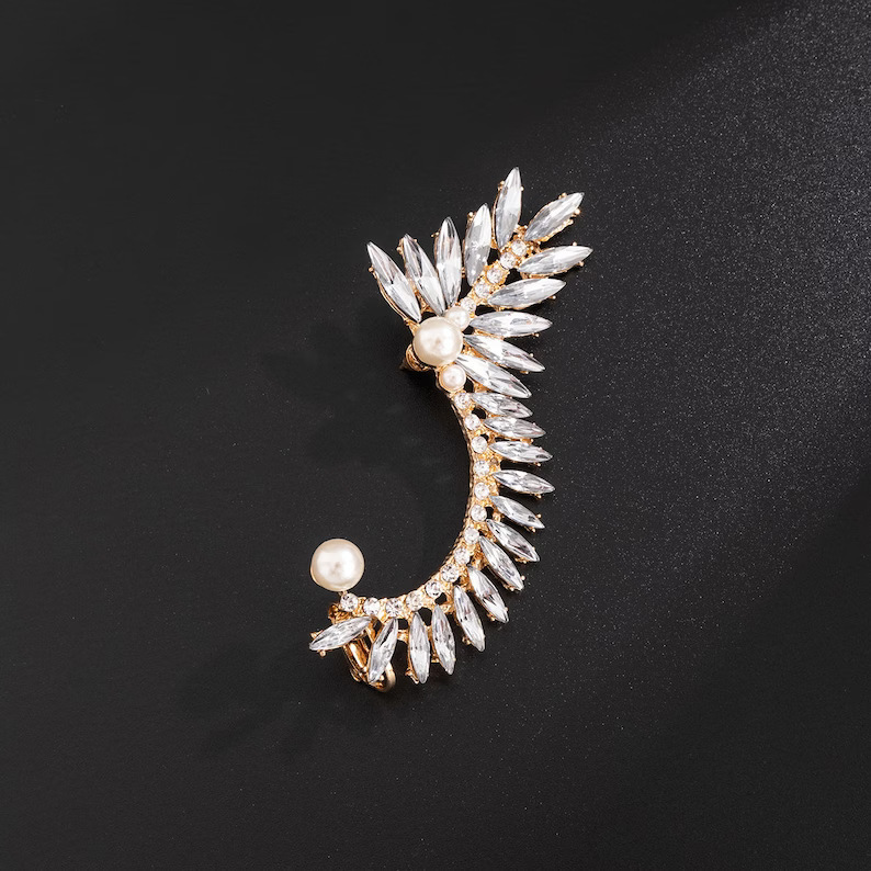 AliExpress Venta caliente rhinestone clip de oreja personalidad europea y americana exagerada geométrica perla pendientes accesorios pendientes
