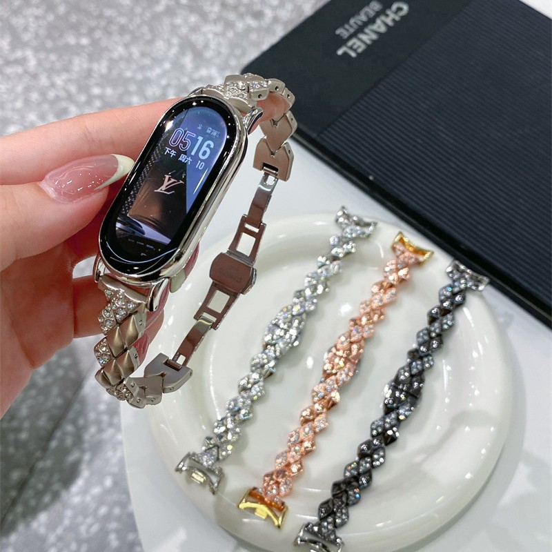 Snake Ling Shaped Bright Diamond Metal Strap for Xiaomi 9/8pro Bracelet FIT3 Huawei GTT543 Watch Strap for Women