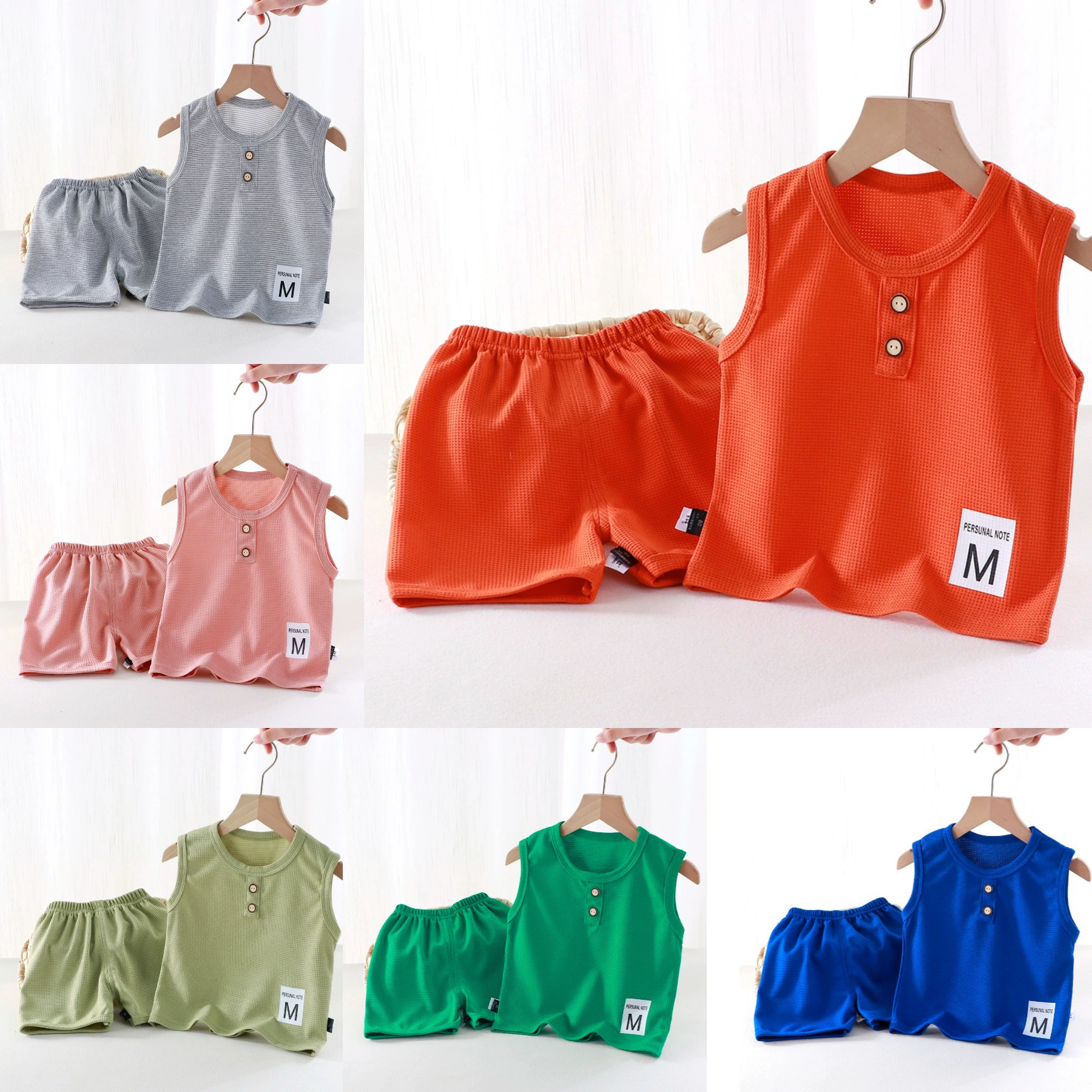 Новый детский набор вафли жилет летний детский жилет шорты для мужчин и женщин простой набор из двух частей