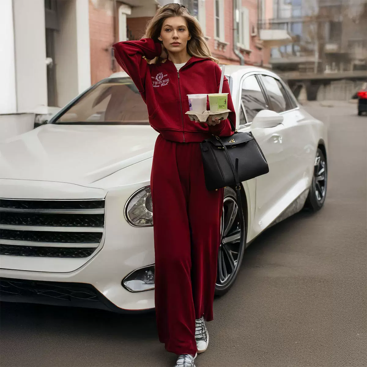 欧美短款拉链卫衣套装女2025秋冬跨境休闲运动连帽衫长裤两件套女