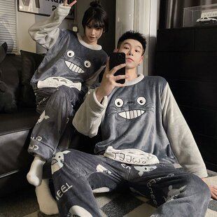 Winter New Couple Pajamas Coral Fleece Men's fleece-lined Thickened Flannel Warm Home Wear suit Outer Wear