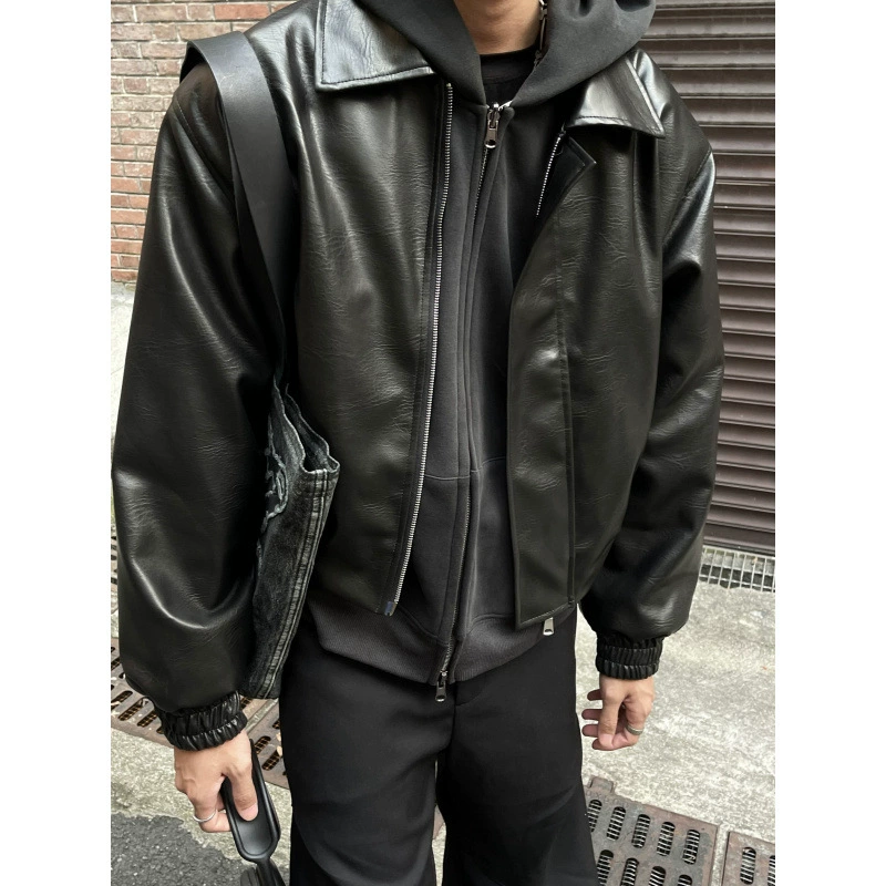 Куртка-кубка из искусственной кожи (DM) TENACIOUS CLEANFIT — свободная короткая плечо, черная, свободный крой