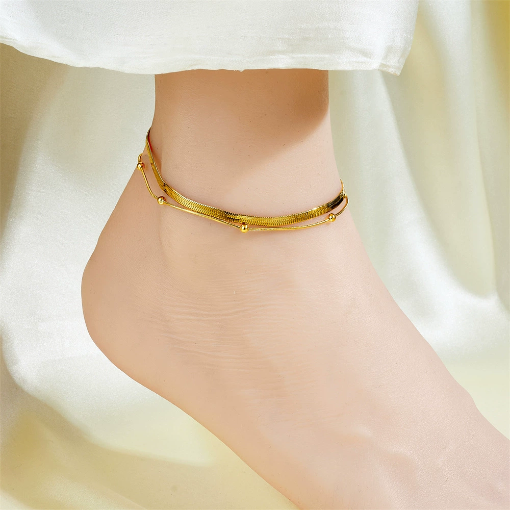 Ankle bracelet, chain, golden fashionable sexy accessory stainless steel, simple and elegant design, light luxury style, internet celebrity, 750 sample gold