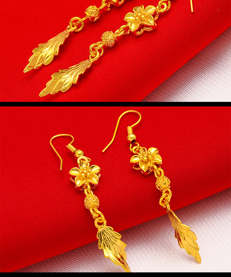 Vietnam sand gold earrings women brass gold plated leaf earrings earrings long tassel earrings jewelry_voghion.com