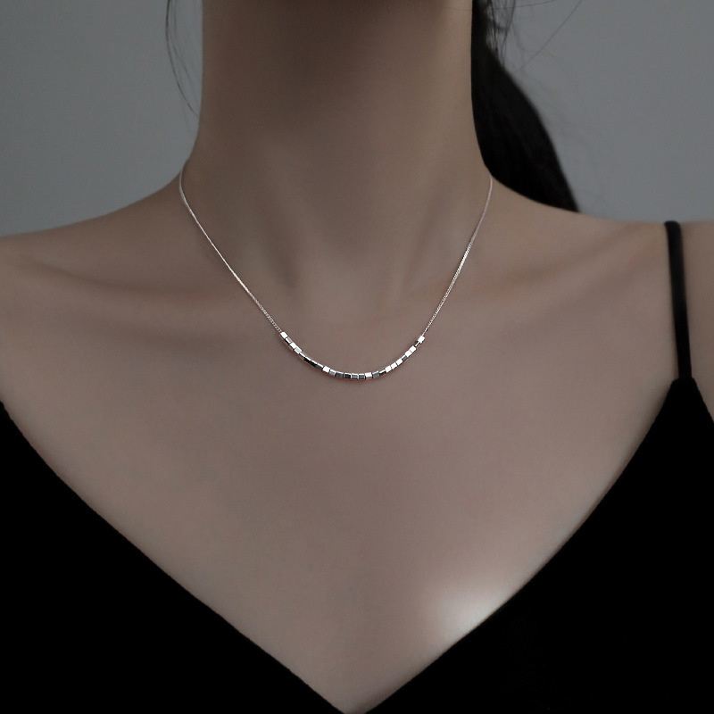 925 Sterling Silver Square Necklace Accessible Luxury Women's Summer 2025 New Niche Clavicle High-End Fashion Design Versatile 925 Sterling Silver Square Necklace Accessible Luxury Women's Summer 2025 New Niche Clavicle High-End Fashion Design Versatile