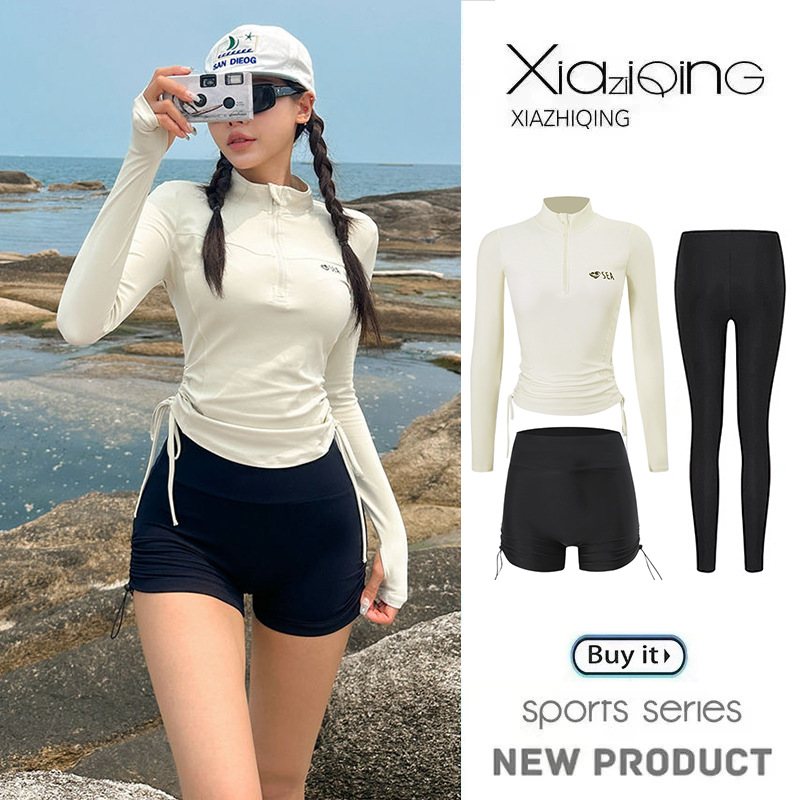South Korea Ins Swimsuit Women's Split Long-sleeved Trousers Girls' Sports Swimsuit Conservative Slim-fit Snorkeling Surf Wetsuit