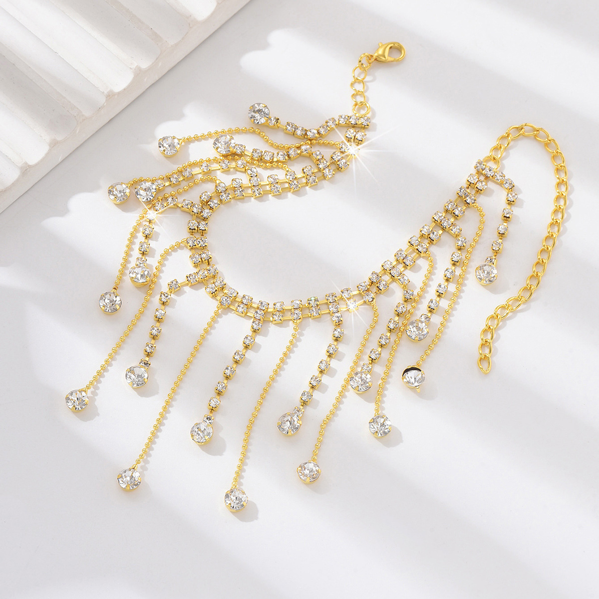 Nuevo estilo de venta caliente de diamante de tobilla de tobilla damas playa simple doble gota de colgante tobilla al por mayor