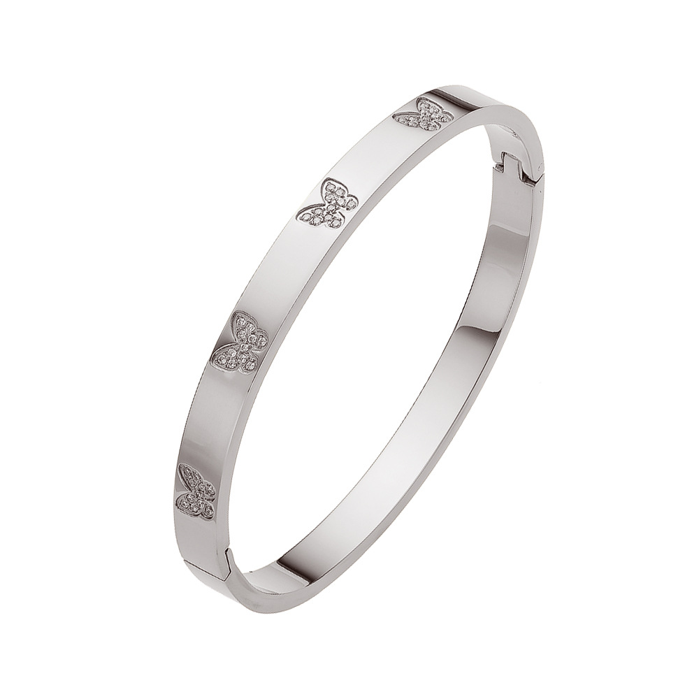 18K Gold Plated Stainless Steel Bracelet Style Versatile Bangle With Gold Butterfly Diamond Clasp Titanium Steel_voghion.com