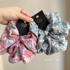 Retro Oil Painting Monet Gradient Smudge Large Bow Hair Ties, Bubble Gauze Oversized Niche Floral High-End Hair Ribbons & Hair Accessories