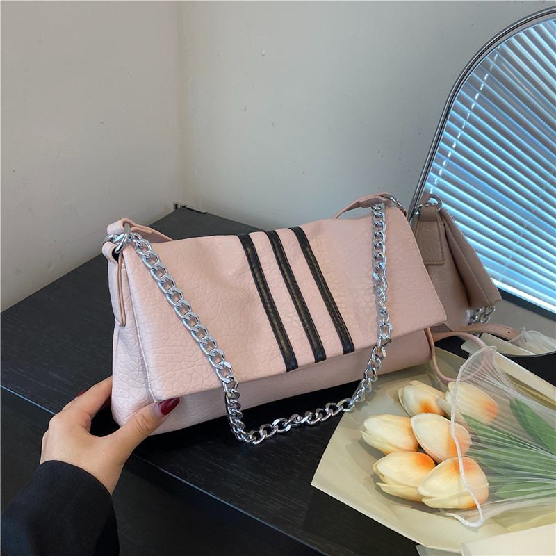 Korean Fashion Chain Bag 2023 Summer New Handbag Lychee Pattern Shoulder Bag Simple Versatile Crossbody Bag Women_voghion.com