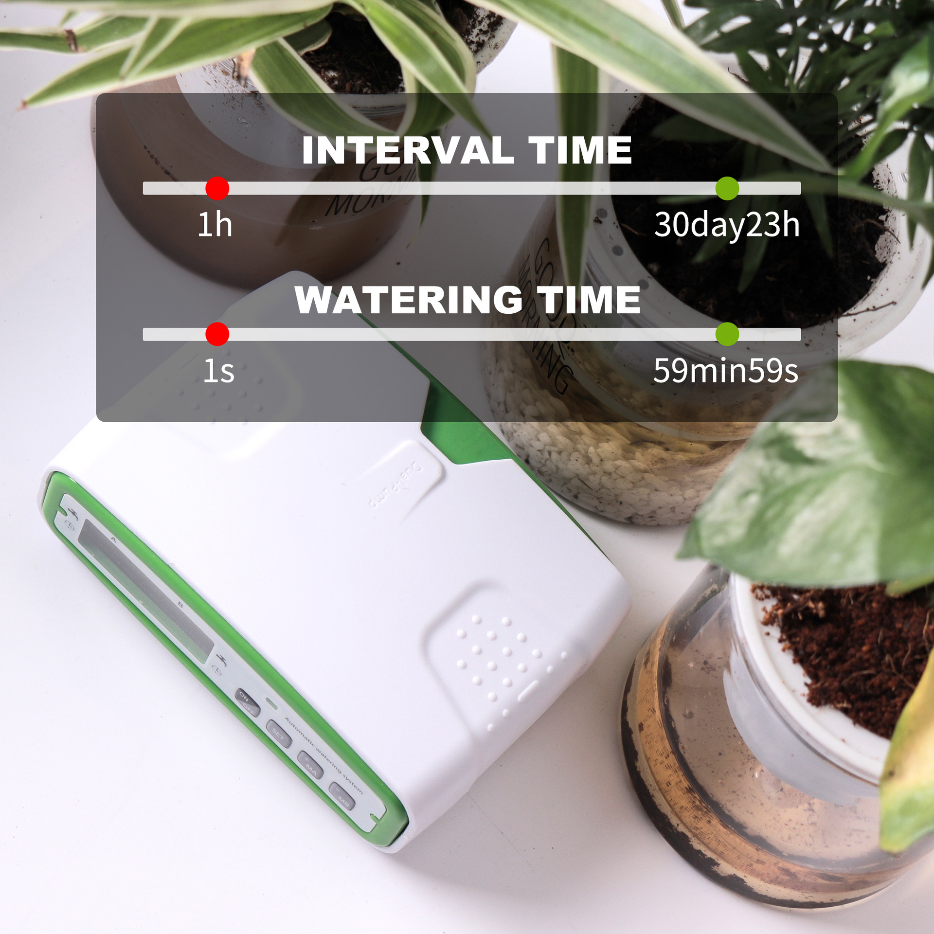 Nuevo tipo de doble bomba automática riego de flores riego inteligente maceta riego horario jardín balcón sistema de rociado de goteo