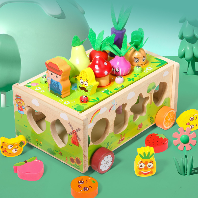 Transfronterizos de madera agricultor huerto colector multifuncional para tirar rabanos pega insectos forma emparejada juguetes para niños al por mayor