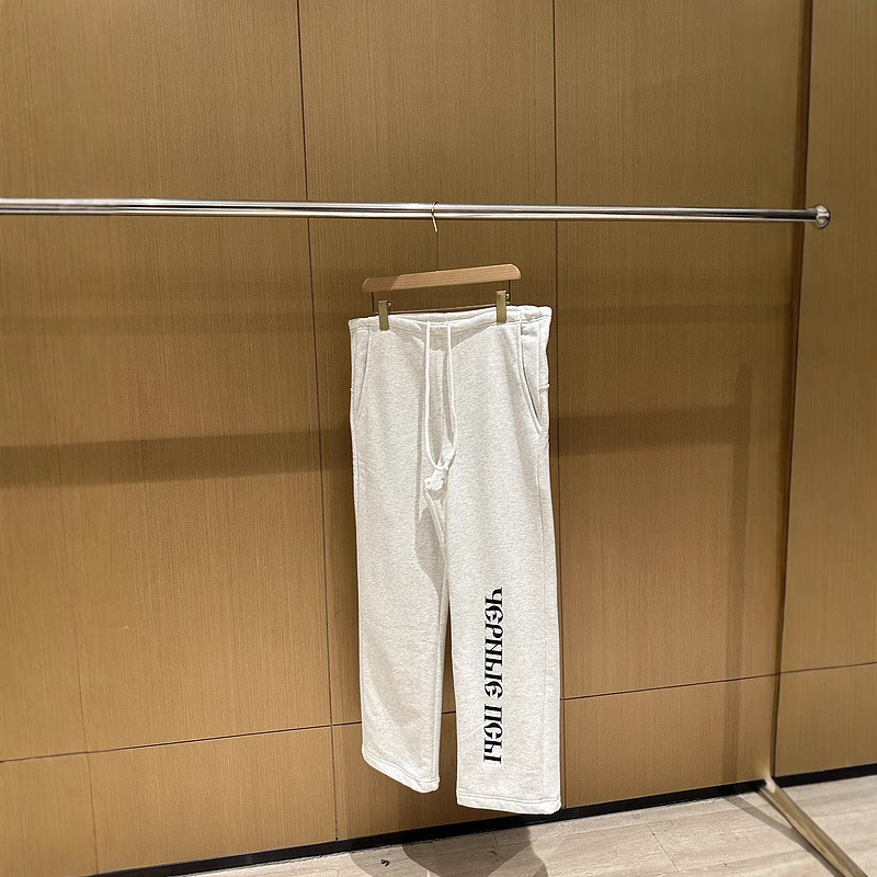 YEEZY Kanye YZY X GOSHA Joint Black Dogs Russian Slogan Loose Casual Grey Pants