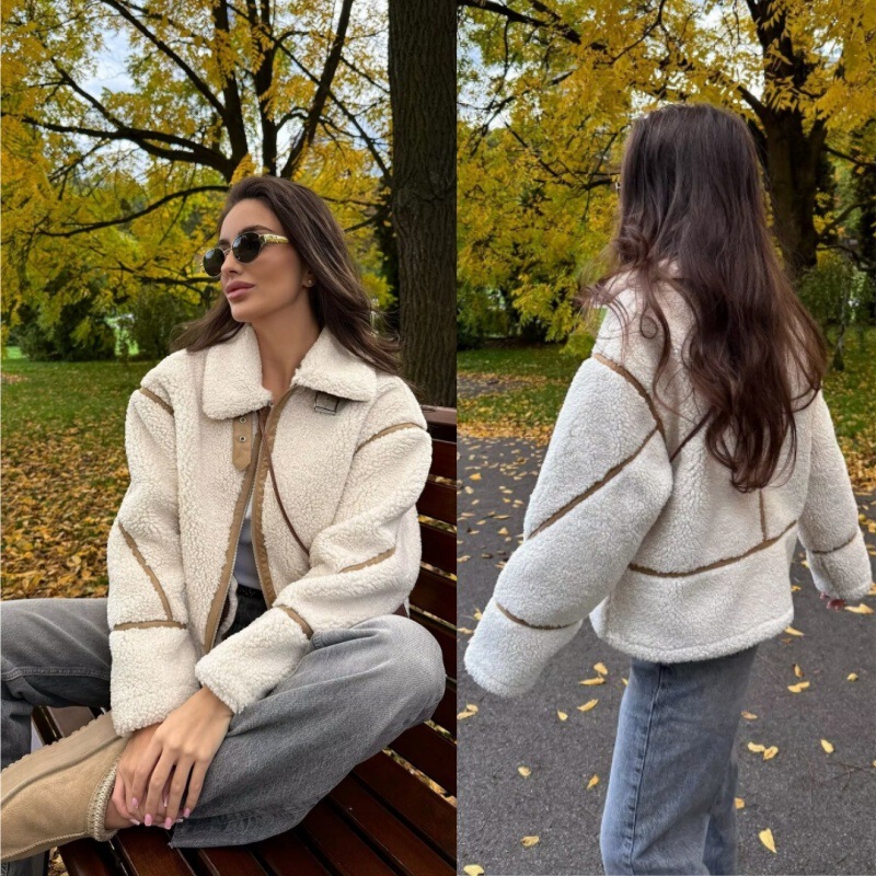 Prussian Girl American Style Retro Sweet Cool Biker Wind Color Fleece Lapel Warm Loose Jacket Coat